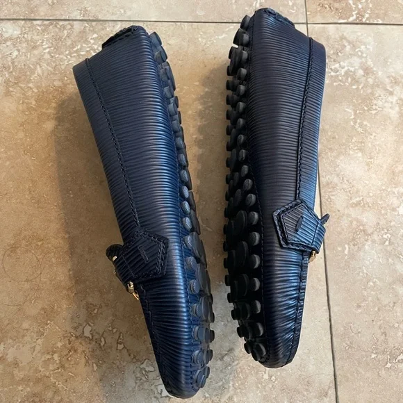 Louis Vuitton Navy Blue Loafers with Gold Accent - Picture 6 of 16